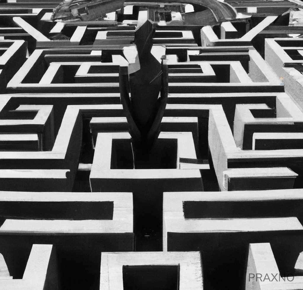 "The Labyrinth of Identity" depicts a human figure stripped of individual characteristics, symbolizing our search for our essential identity beyond external roles and attributes.